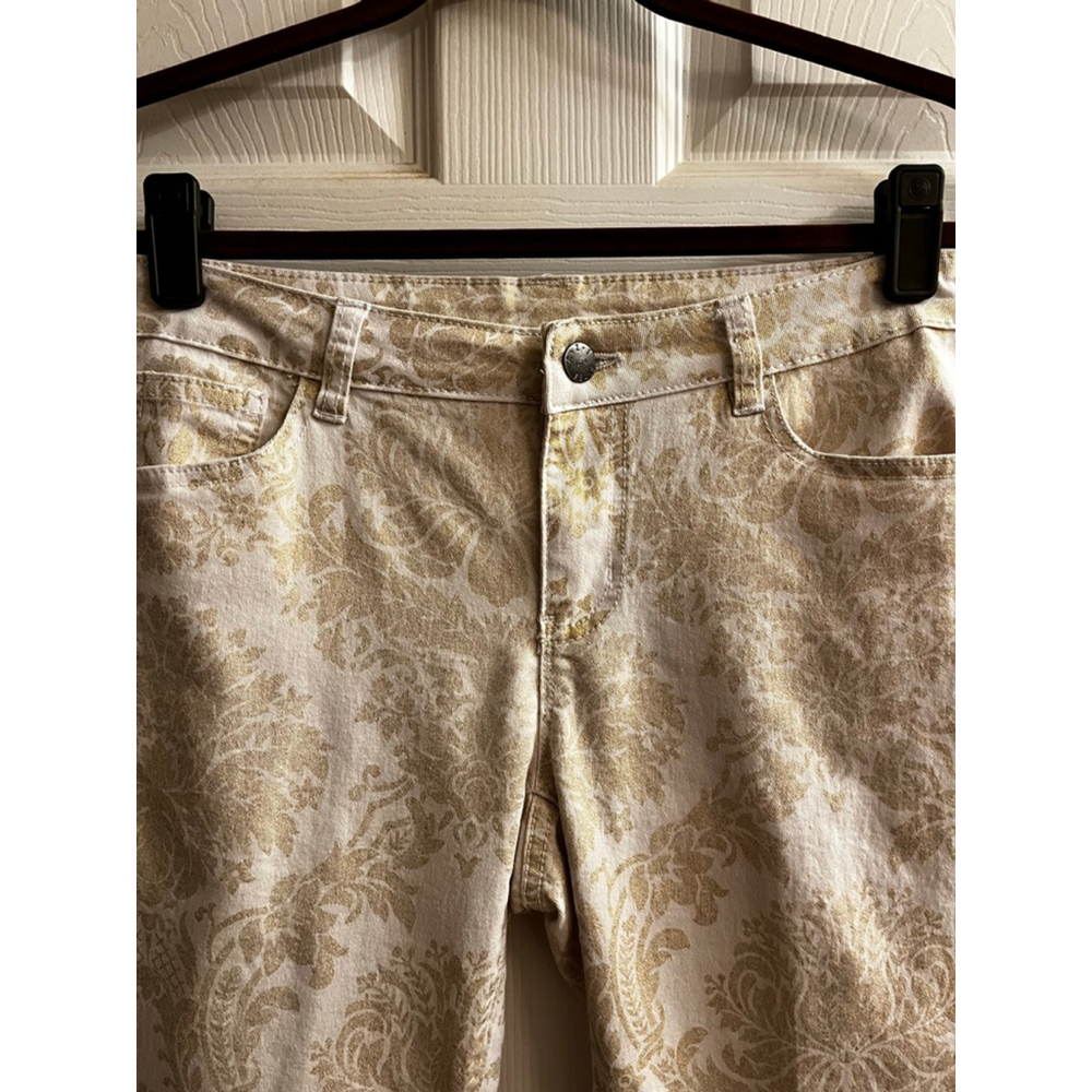 GOLD DAMASK JEANS~AZI~Skinny Jeans~White/Gold~Damask Print~4-6 - Picture 10 of 11